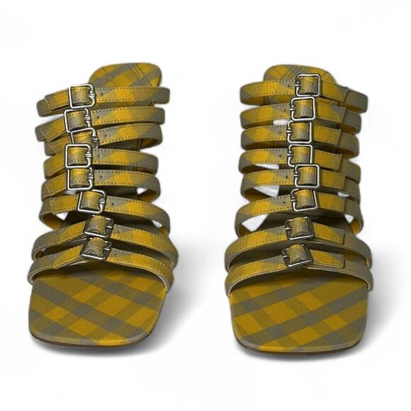 Burberry Women's Yellow Hunter Check Carmine Strap Heels Sandals Sz 38 EU NWT - Picture 3 of 16